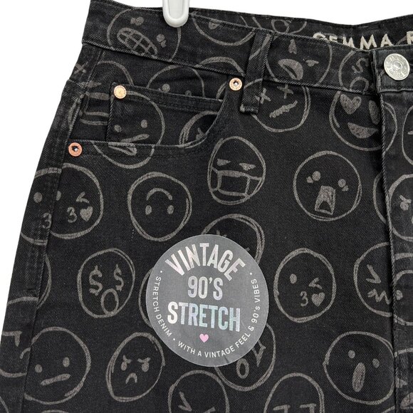 Gemma Rae Jeans Black Emoji Print Wide Leg Distressed Skater Baggy Size 15/32 - Picture 5 of 14